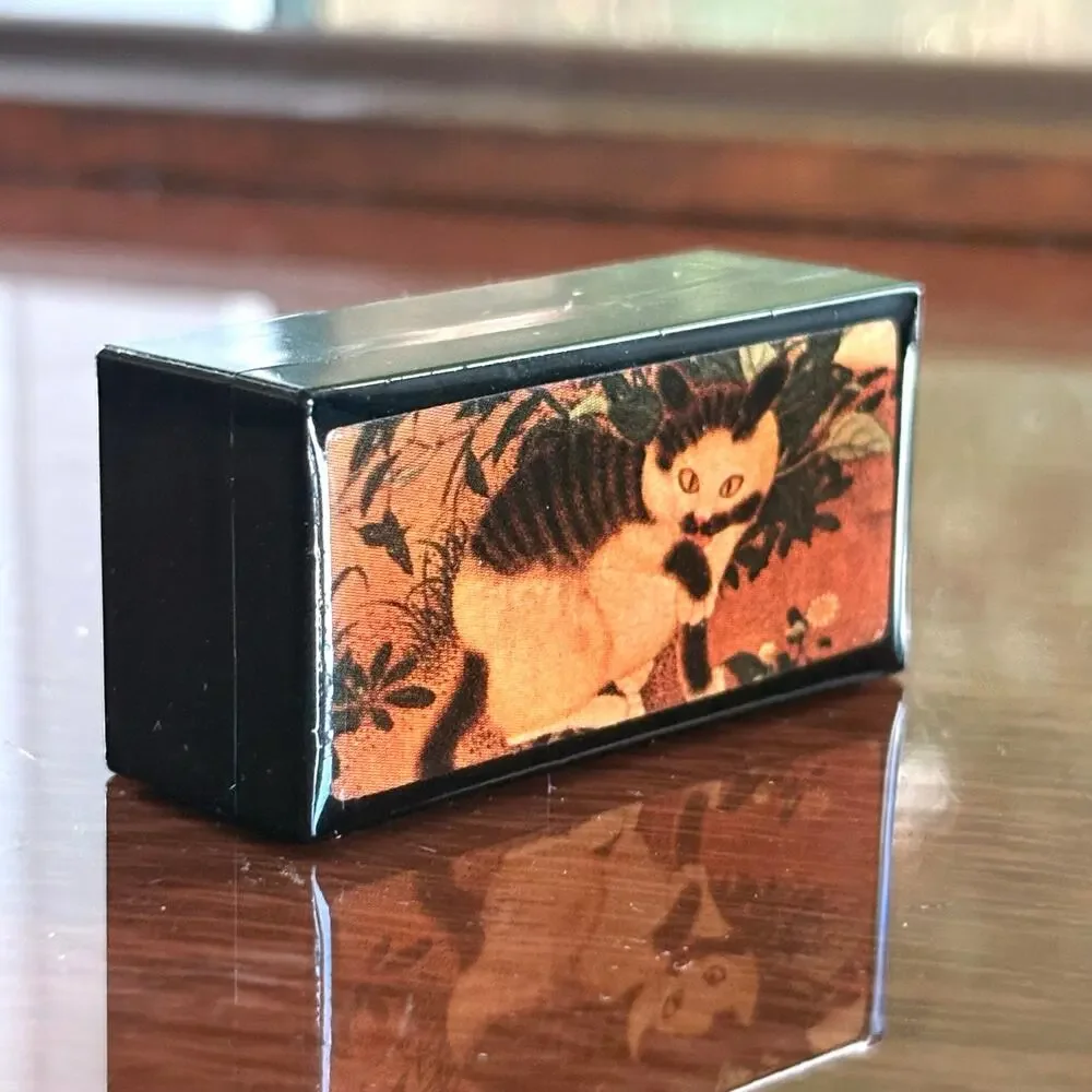 Vintage Mini Cat Trinket Box – Black Lacquered Box with Cat Artwork